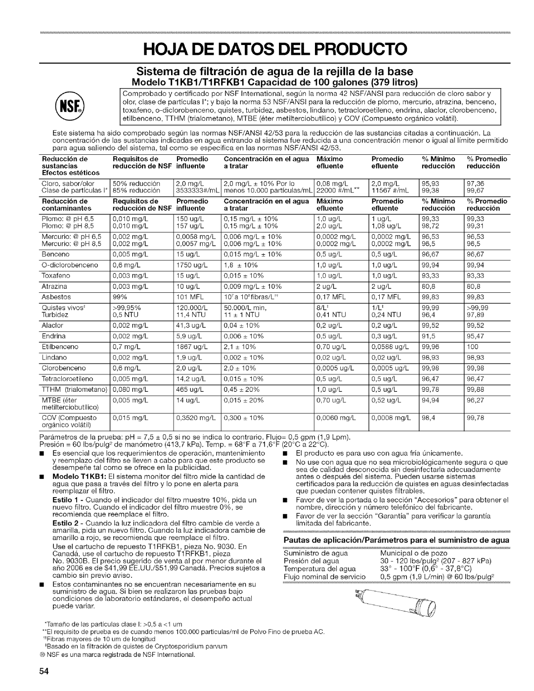 Kenmore 2318589 manual Hoja DE Datos DEL Producto, Modelo TIKB1/TIRFKB1 Capacidad de 100 galones 379 litros 