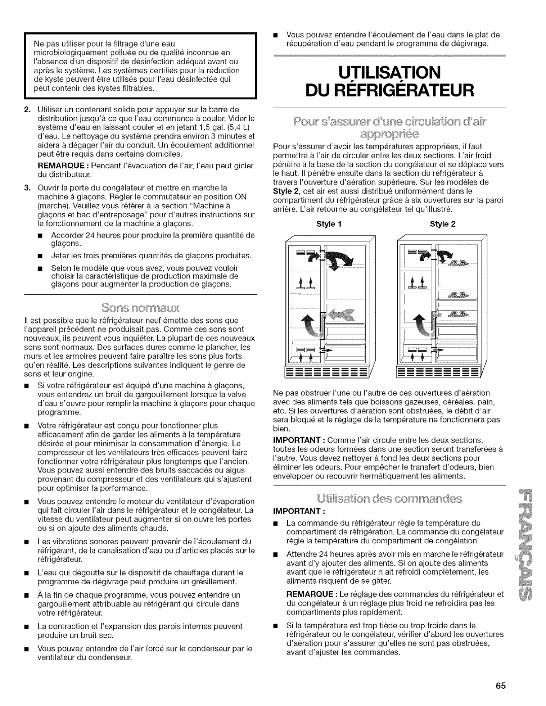 Kenmore 2318589 manual Utilisation DU RI Frigi Rateur 