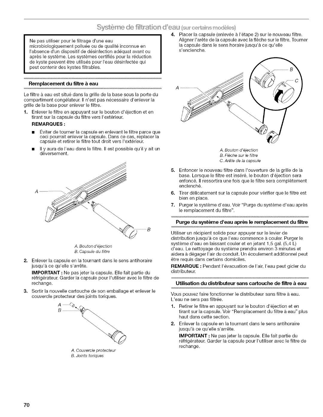 Kenmore 2318589 manual SsSt%s,de It s@,io 1 ,ci@!Lss, ceui ss ode es, Remplacement du filtre & eau 