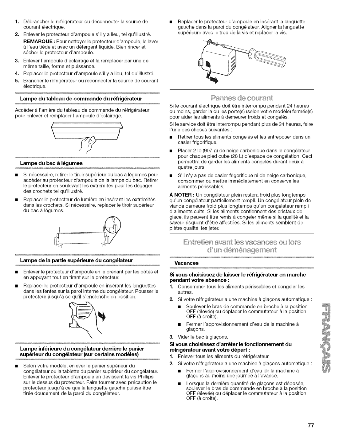 Kenmore 2318589 Lampe de la partie suprieure du conglateur, Sas ses de oosss, Lampe du tableau de commande du rfrigrateur 