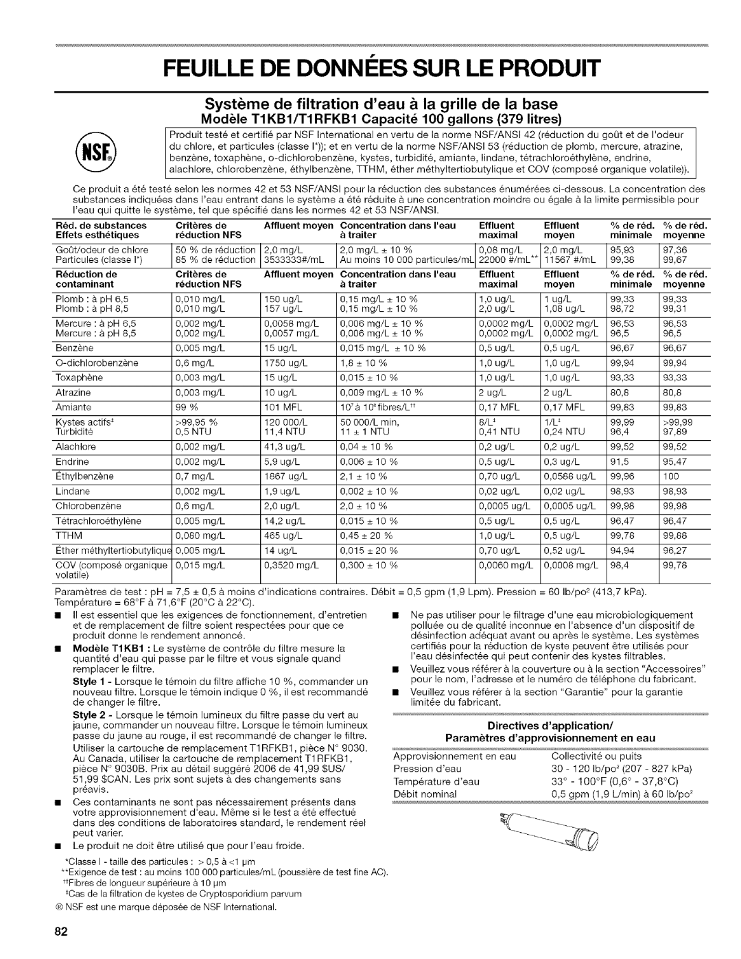 Kenmore 2318589 manual Feuille DE Donni ES SUR LE Produit, ModUle TIKB1/TIRFKB1 Capacit 100 gallons 379 litres 