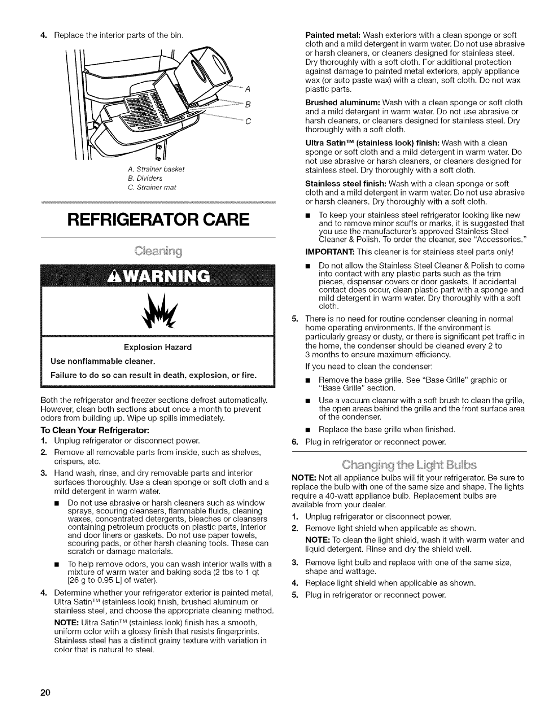 Kenmore 2318589 manual Refrigerator Care, To Clean Your Refrigerator 