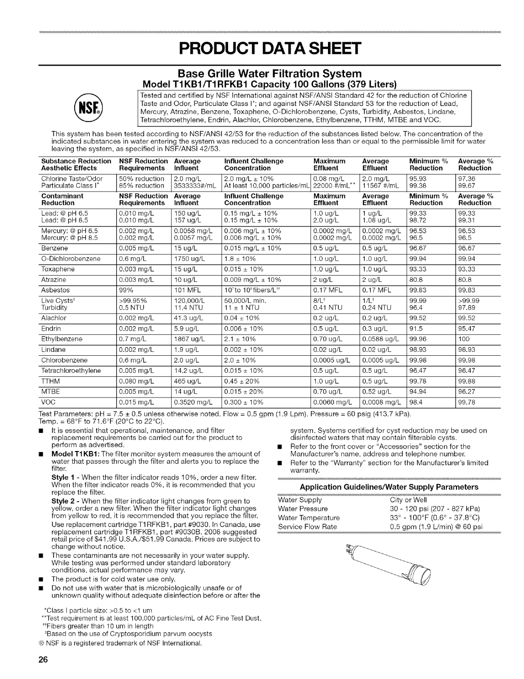 Kenmore 2318589 manual Product Data Sheet, Base Grille Water Filtration System 