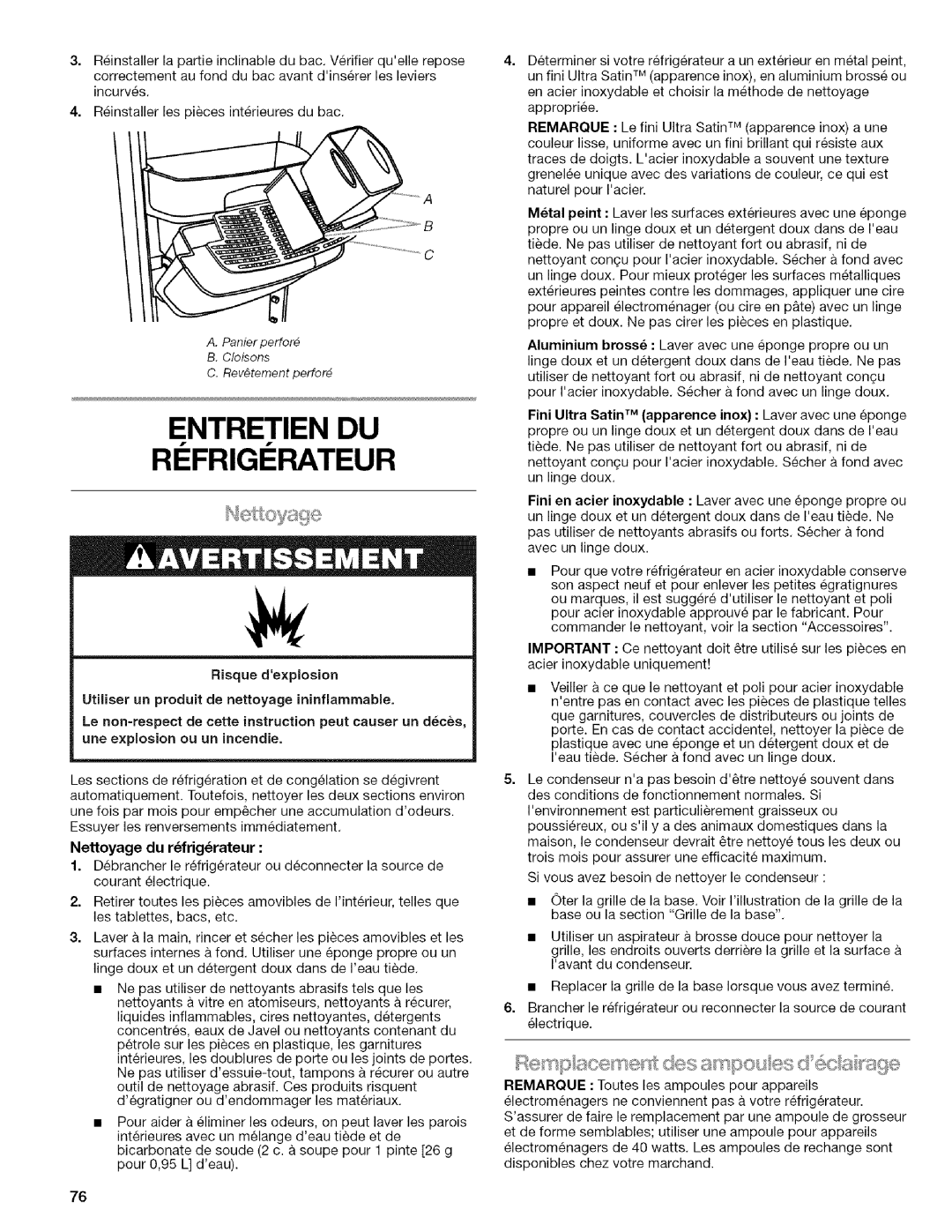 Kenmore 2318589 manual Entretien Du Ri Frigi Rateur, Nettoyage du r_frig_rateur 