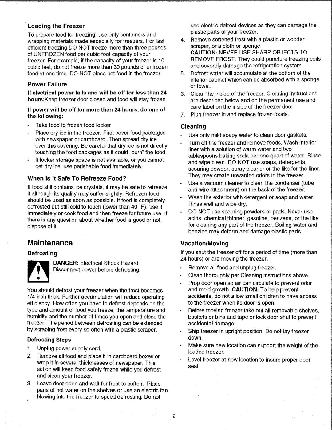 Kenmore 23501 warranty Maintenance, When Is It Safe To Refreeze Food?, Defrosting Steps 