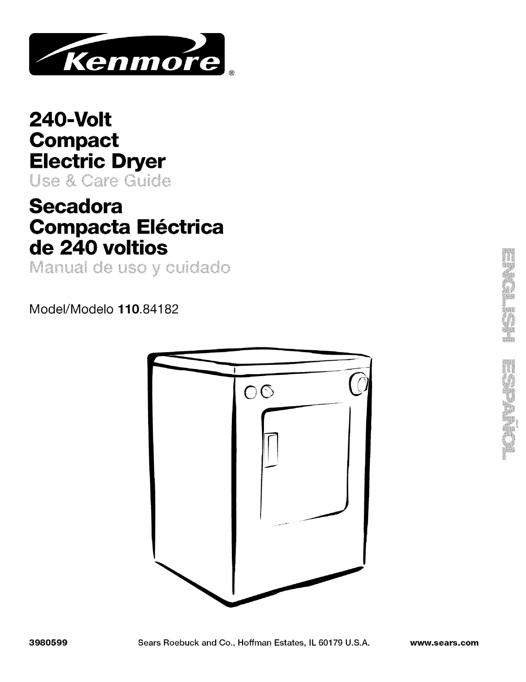 Kenmore 240-Volt Compact Electric Dryer, 110.84182 manual Secadora Compacta Elctrica de 240 voltios, 3980599 