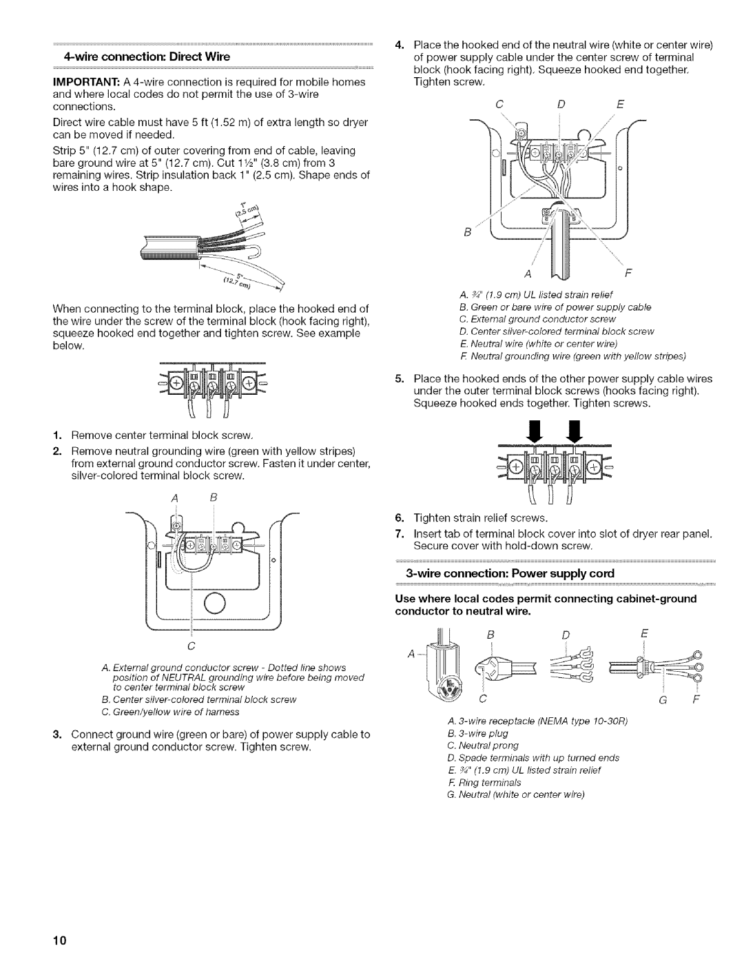 Kenmore 110.84182, 240-Volt Compact Electric Dryer manual Wire connection Direct Wire 