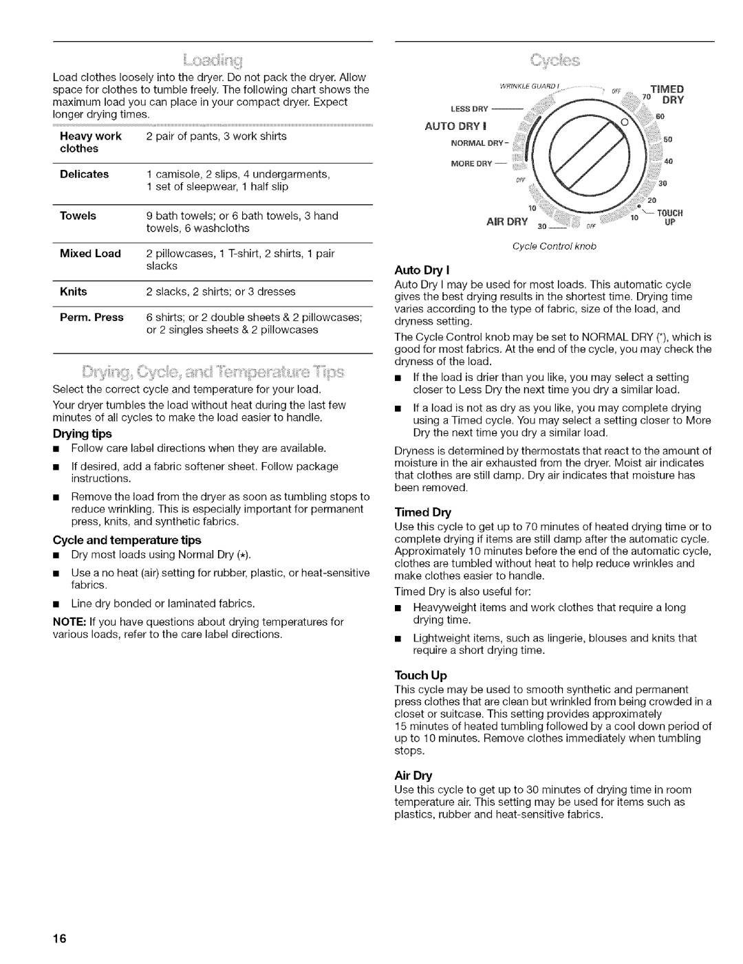 Kenmore 110.84182, 240-Volt Compact Electric Dryer manual Timed 