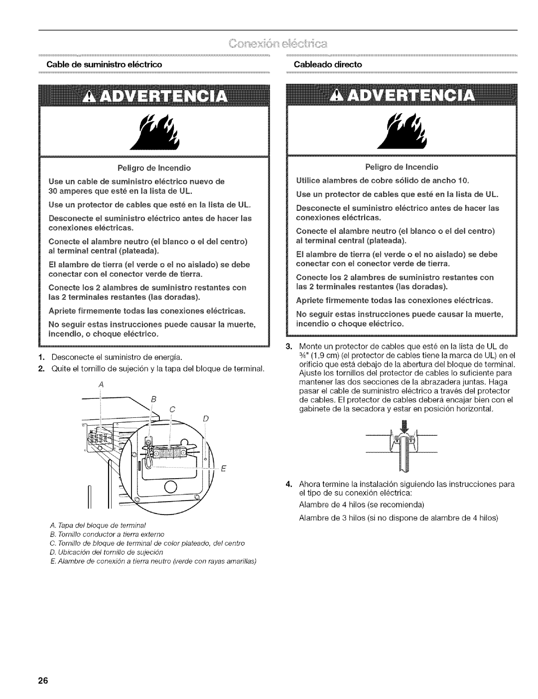 Kenmore 110.84182, 240-Volt Compact Electric Dryer manual Cable de suministro elctrico Cableado directo 