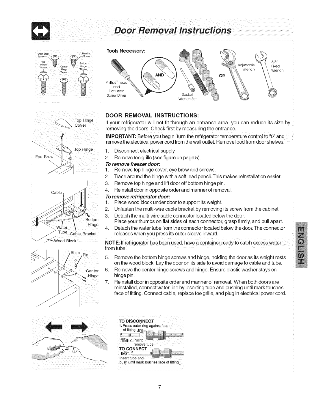 Kenmore 241858201 manual Tools Necessary, To remove refrigerator door 