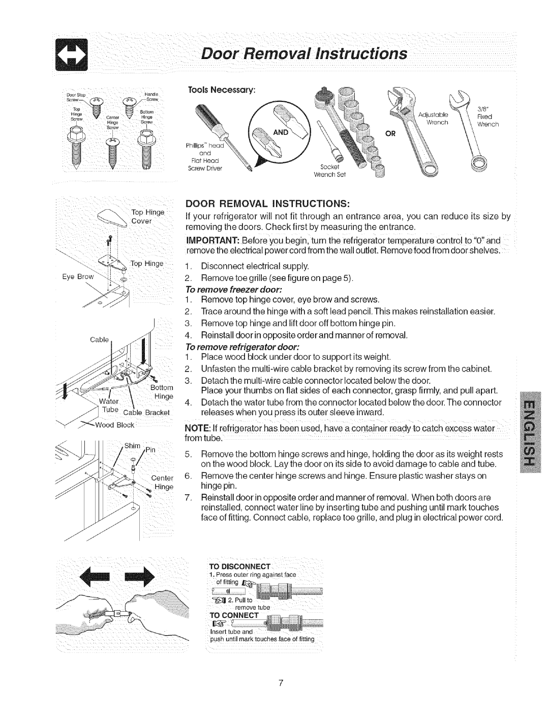 Kenmore 241858201 manual Door Removal instructions, ToD,sCo.EcT 