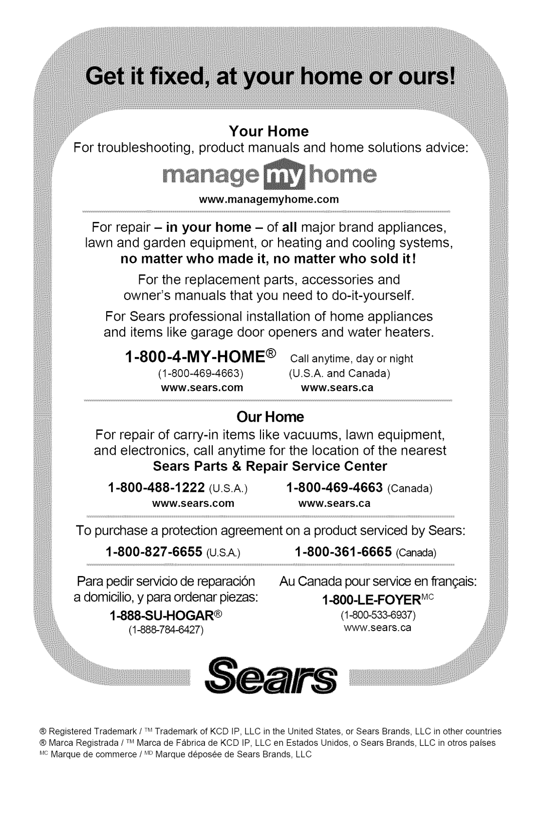 Kenmore 251.50351, 251.50701, 251.50501, 251.25013, 251.25011, 251.25012 manual Your Home, Su-Hogar 