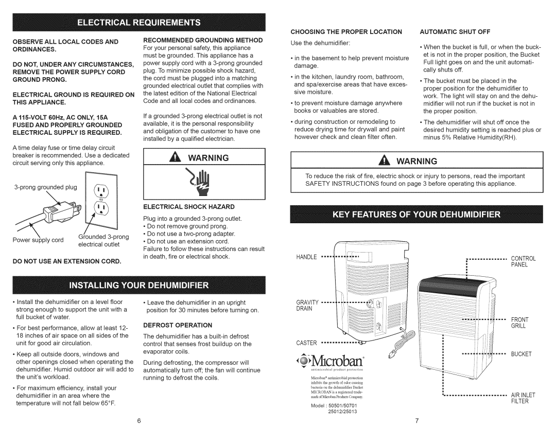 Kenmore 251.25011, 251.50701 manual Ground Prong, This Appliance, Fused and Properly Grounded Electrical Supply is Required 