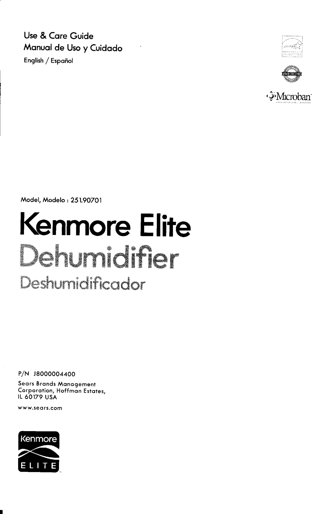 Kenmore 251.907Q1 manual 3Mrcroban, lGnmoreElite ffiwMwwWN$ffiwm, ffiwsNwffi$N$ffimmNmx, English/ Espofiol, i .. . . -..t 