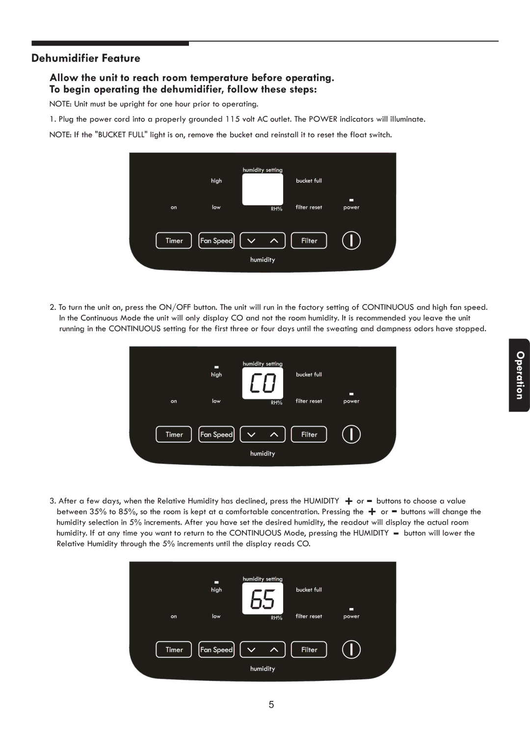 Kenmore 253.25001, 253.25002, 253.25003 manuel dutilisation Dehumidifier Feature, Operation 