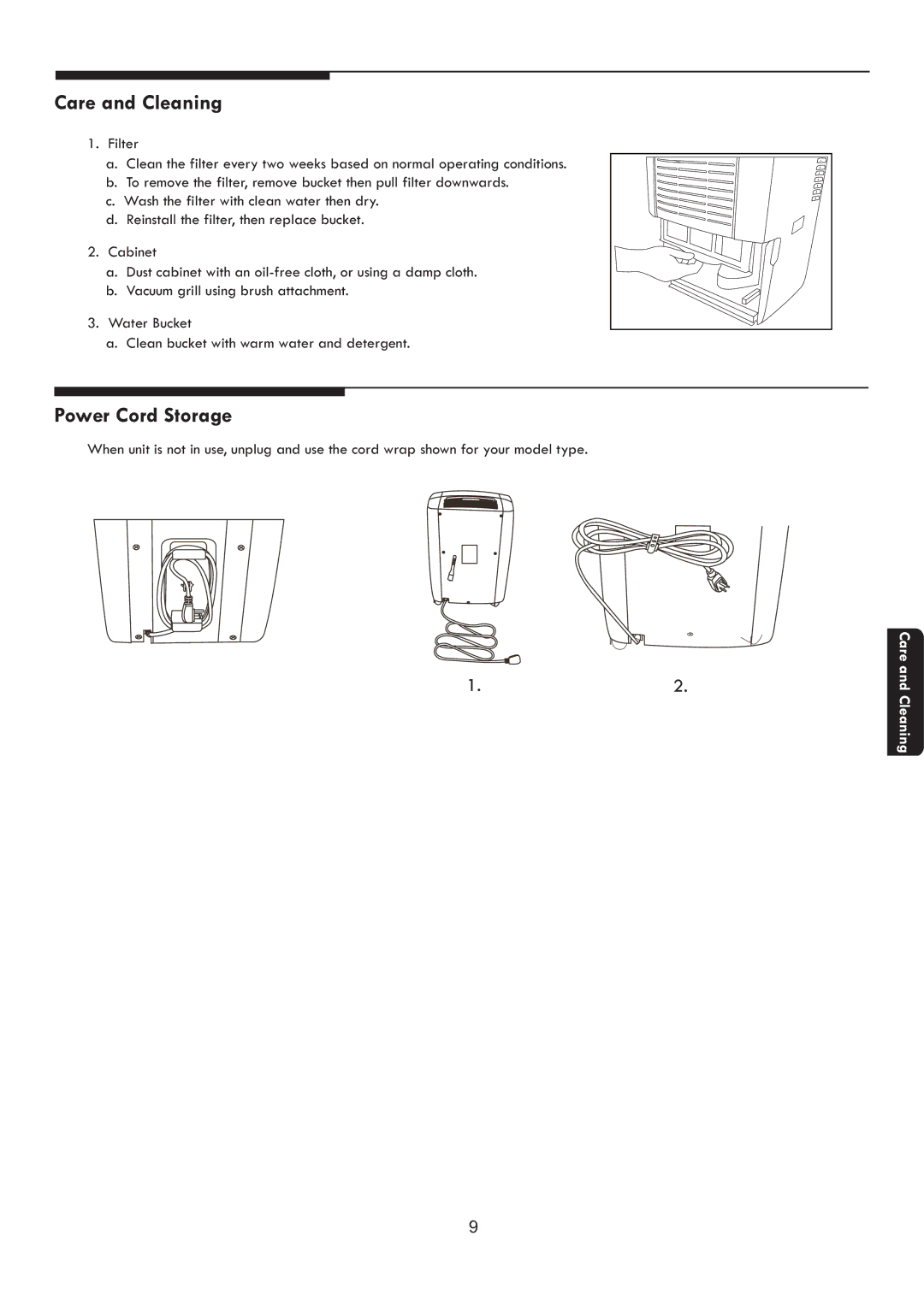 Kenmore 253.25002, 253.25003, 253.25001 manuel dutilisation Care and Cleaning, Power Cord Storage 