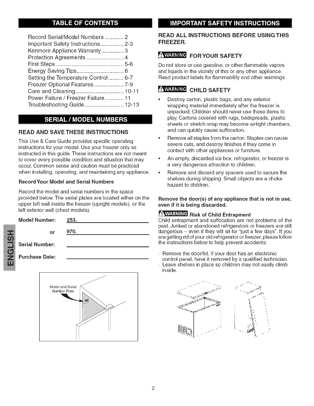 Kenmore 25328052801 Read and Save These iNSTRUCTIONS, Record Your Model and Serial Numbers, Model Number, Purchase Date 