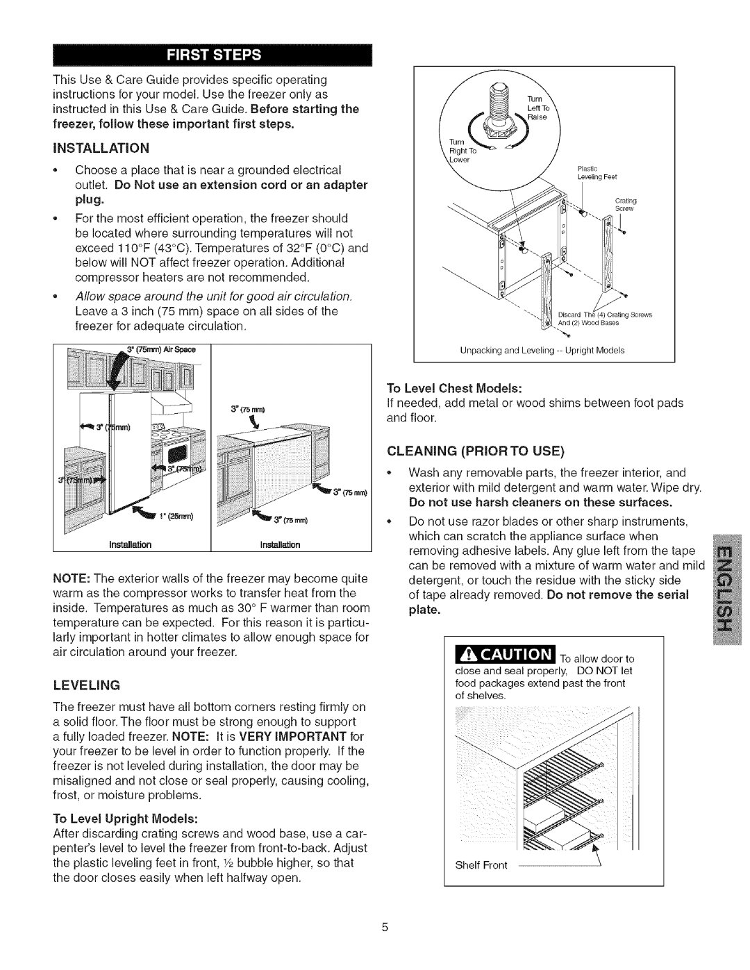 Kenmore 25328052800, 25328782801, 25328452805, 25328052801, 25328782800 INSTALLATiON, Cleaning Prior to USE, Plate, Leveling 