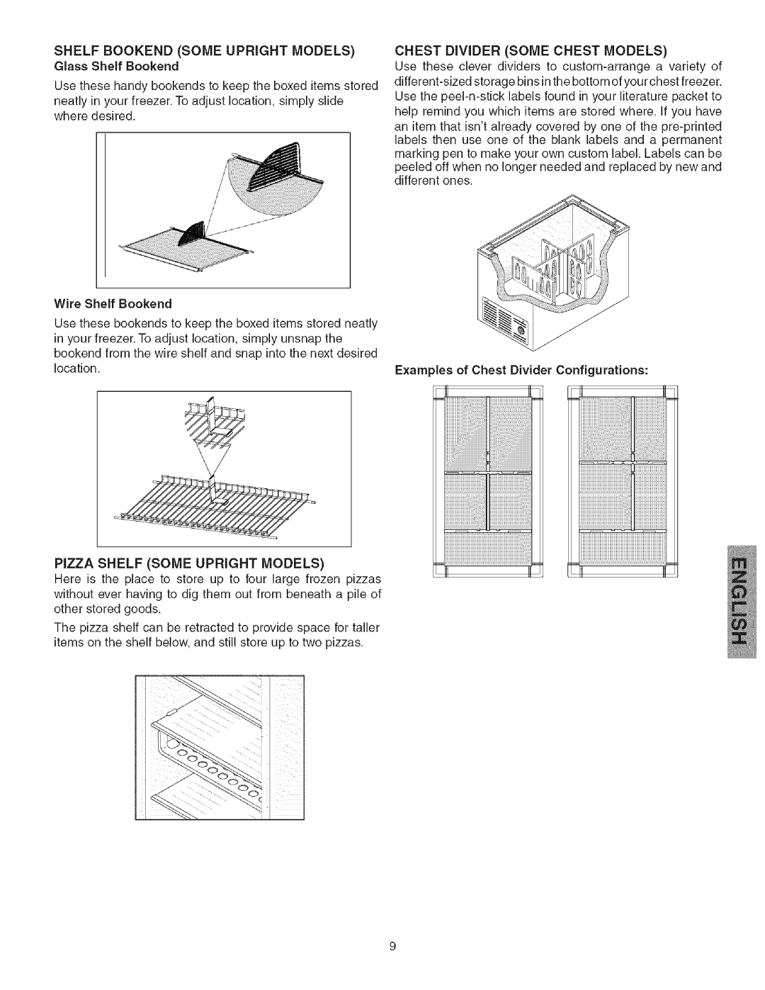 Kenmore 25328459801, 25328782801, 25328452805 manual Shelf Bookend Some Upright Models, Pizza Shelf Some Upright Models 