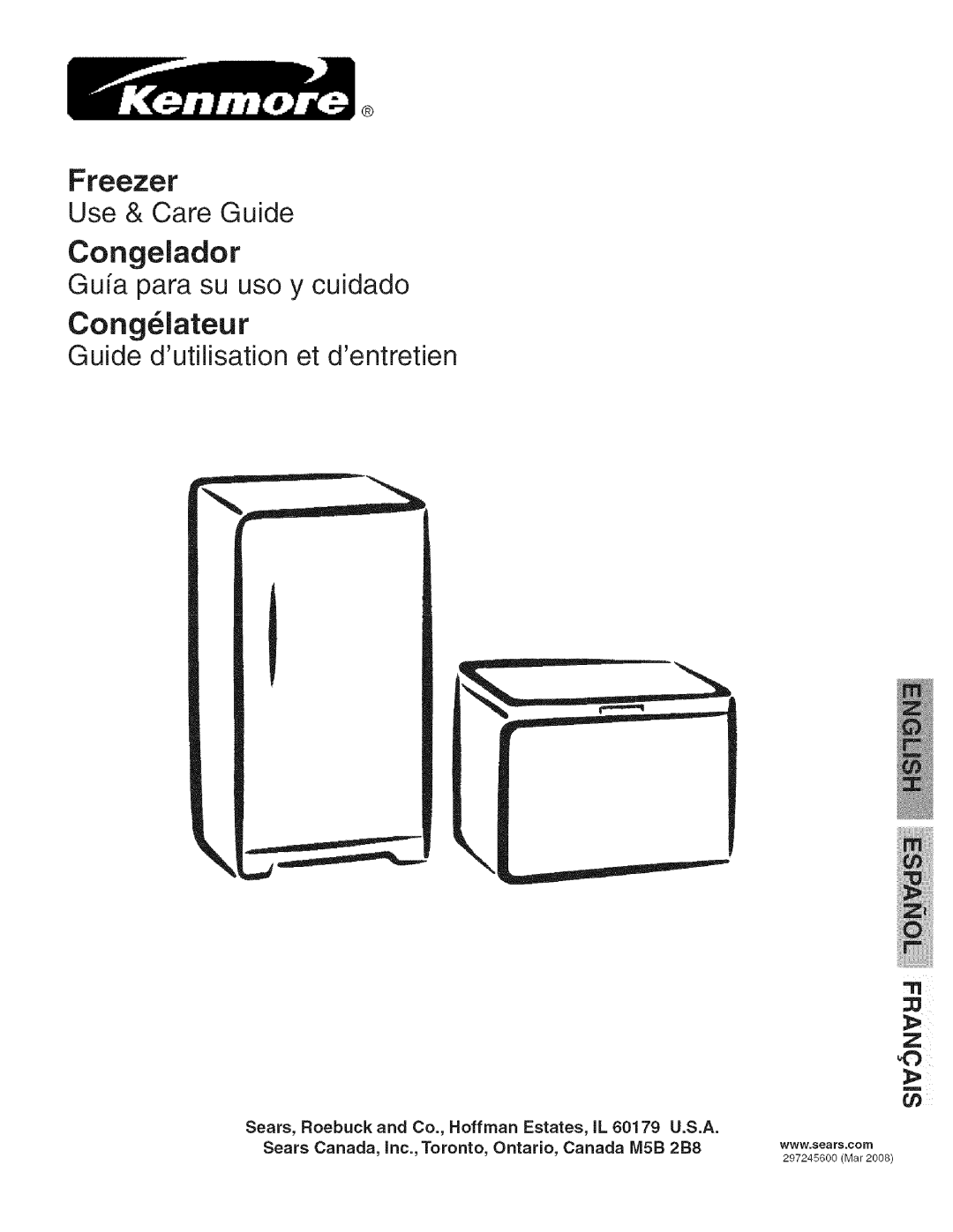 Kenmore 25328452805 manual Freezer, Congelador, Cong_lateur, Guide dutilisationet dentretien, Use & Care Guide 