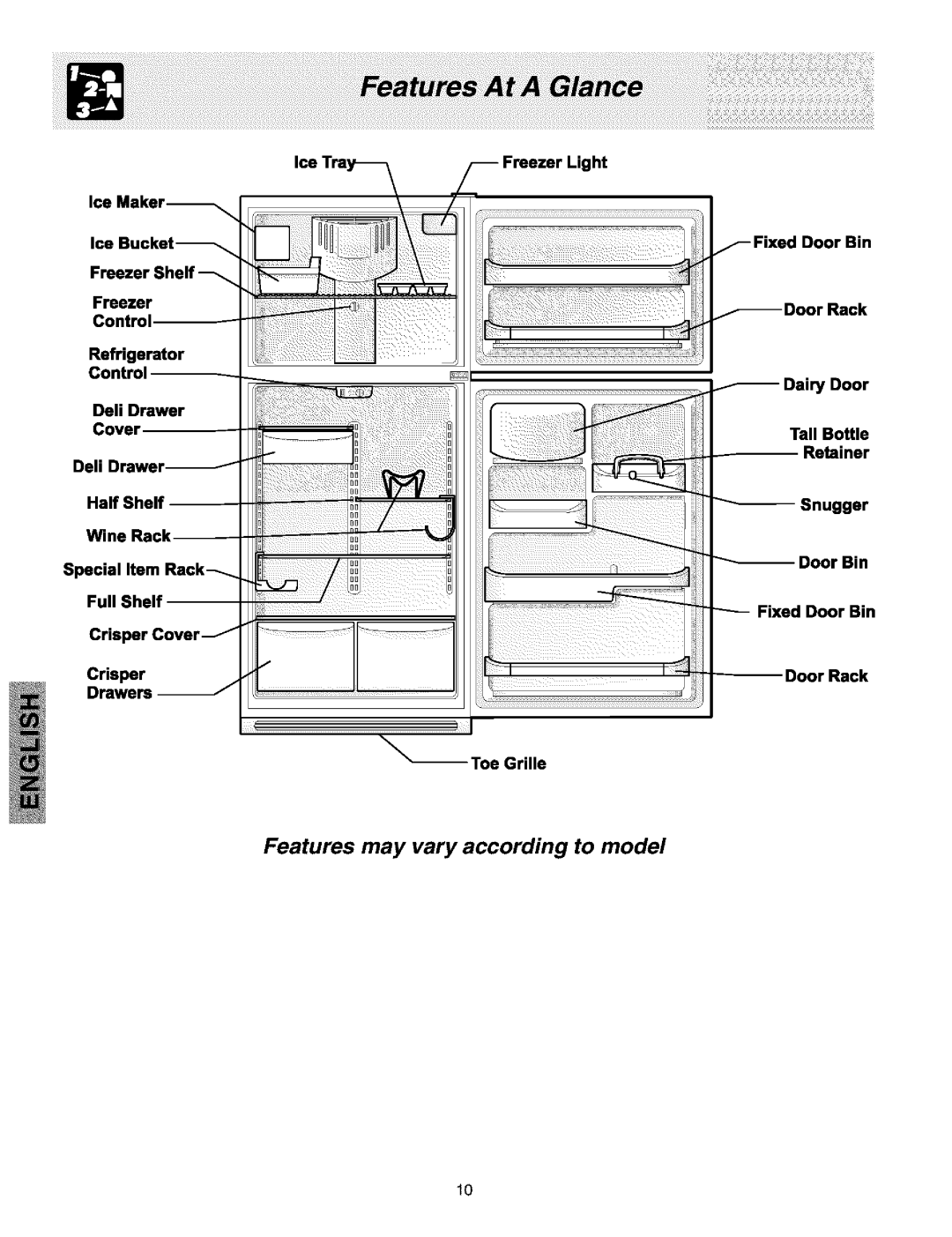 Kenmore 2533184010C, 240432307 manual Features may vary according to model 