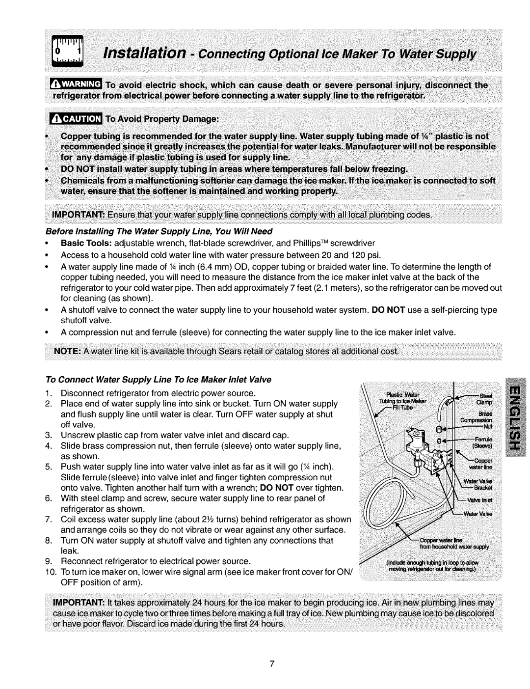 Kenmore 240432307, 2533184010C manual Before Installing The Water Supply Line, You Will Need 