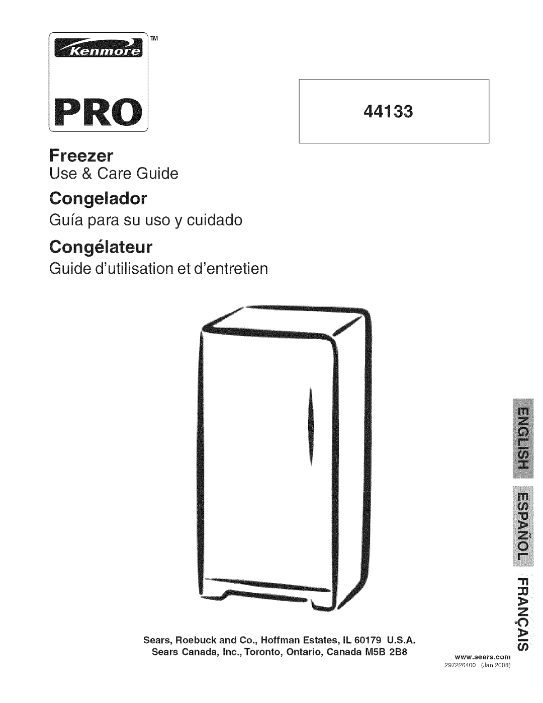 Kenmore 25344133802, 25344133800 manual Congelador, Cong lateur Guide dutilisationet dentretien, Freezer Use & Care Guide 