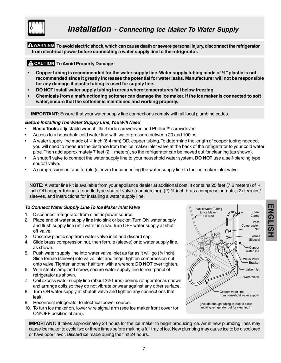 Kenmore 25360721005 manual Before Installing The Water Supply Line,You Will Need 