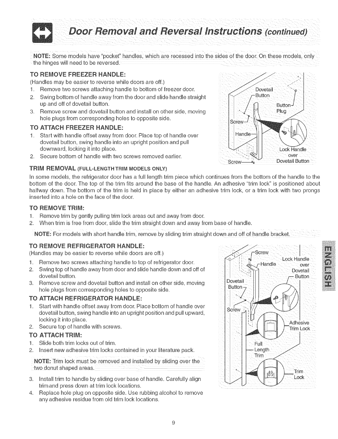 Kenmore 25374850406, 25374184403, 25364853406, 25374174401, 25364862406, 25374182403 Door Removal and Reversal Instructions 