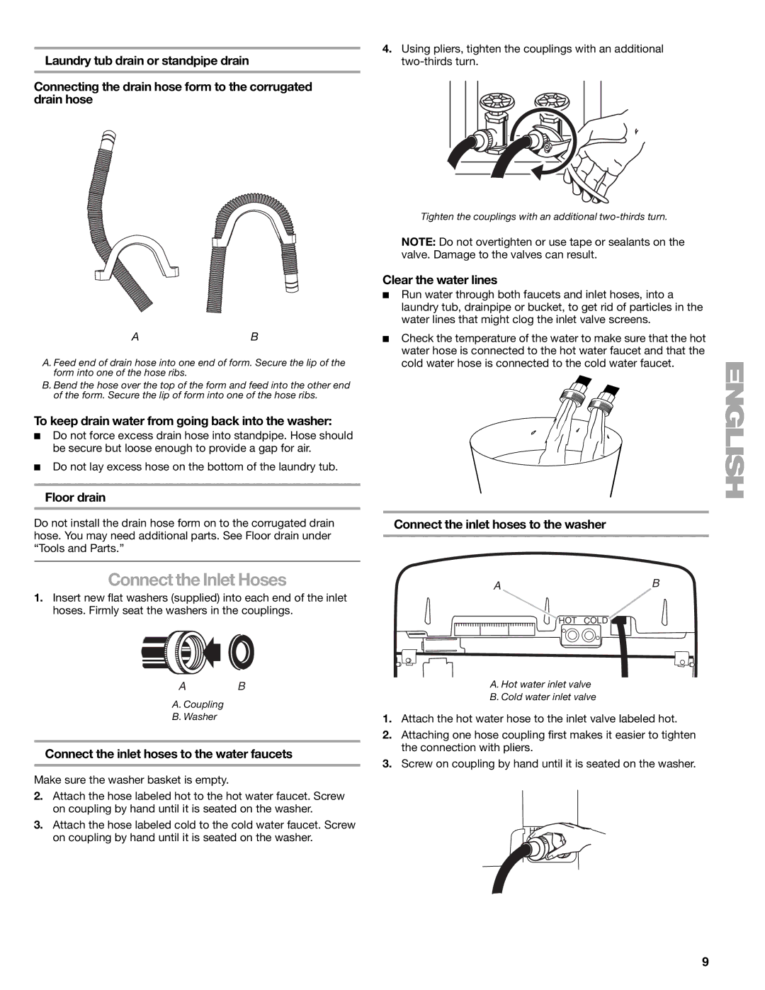 Kenmore 2707, 2708, 2709, 110.2706 manual Connect the Inlet Hoses 