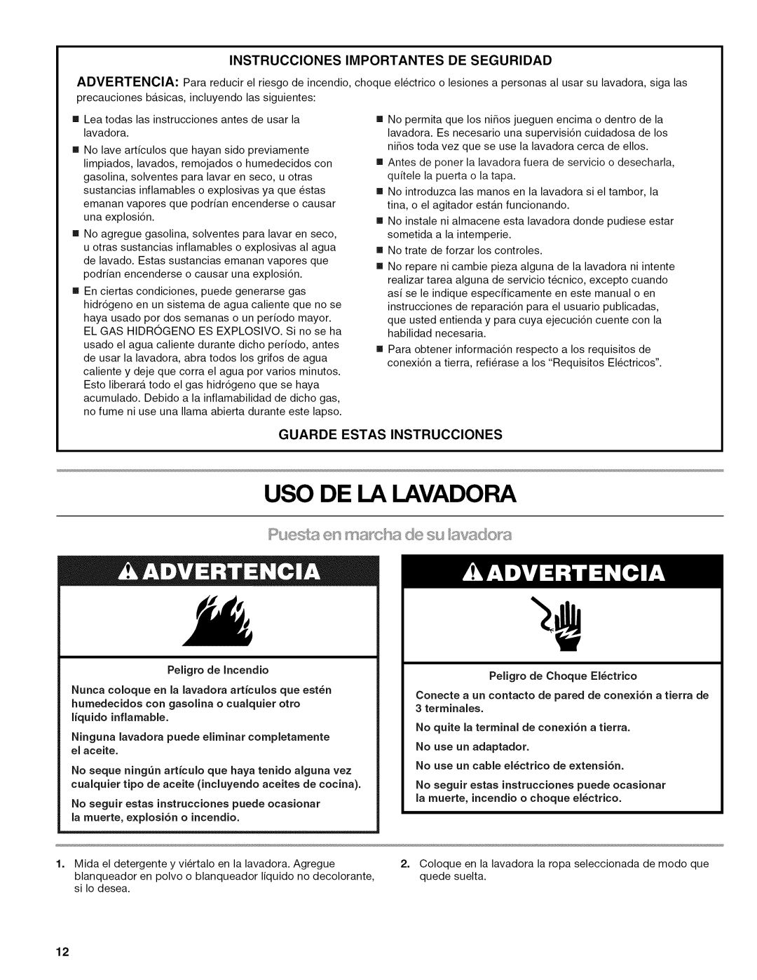 Kenmore 29522, W10026670B manual USO DE I.A Lavado 