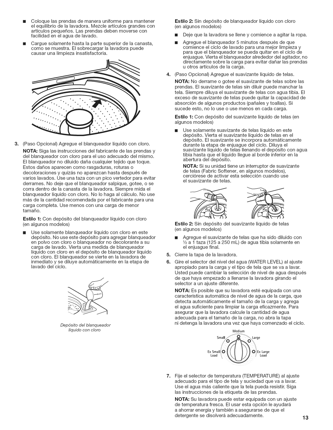 Kenmore W10026670B, 29522 manual Depdsito del blanqueador Ifquido con cloro 