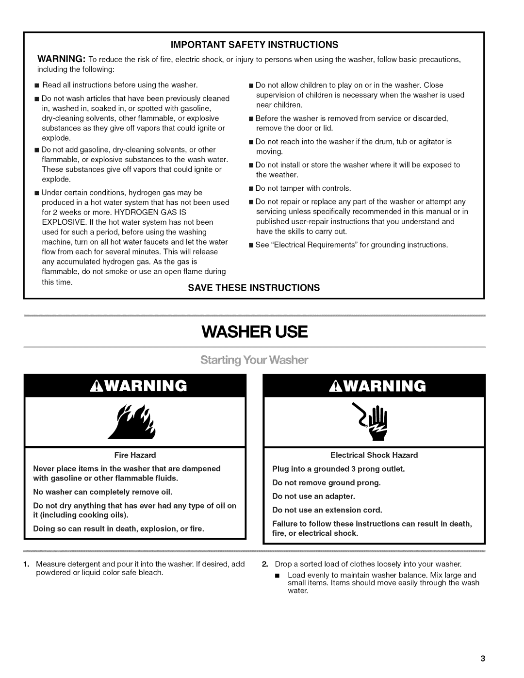 Kenmore W10026670B, 29522 manual Important Safety Instructions, Plug into a grounded 3 prong outlet 