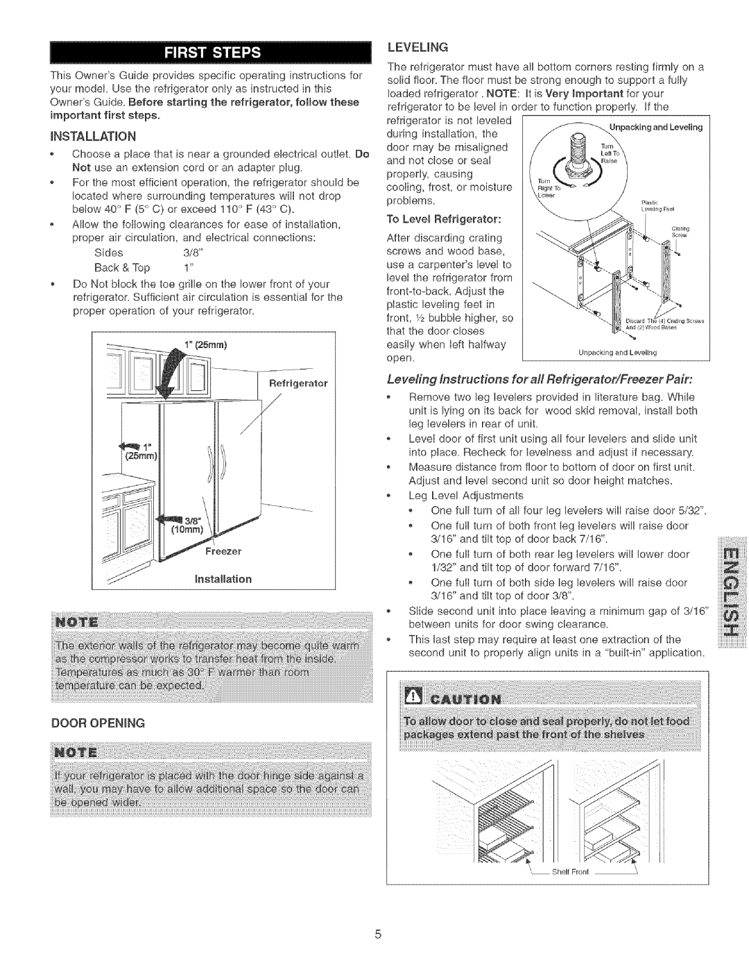 Kenmore 44723, 297055500 manual Iiiiii, Door Opening, Installation 