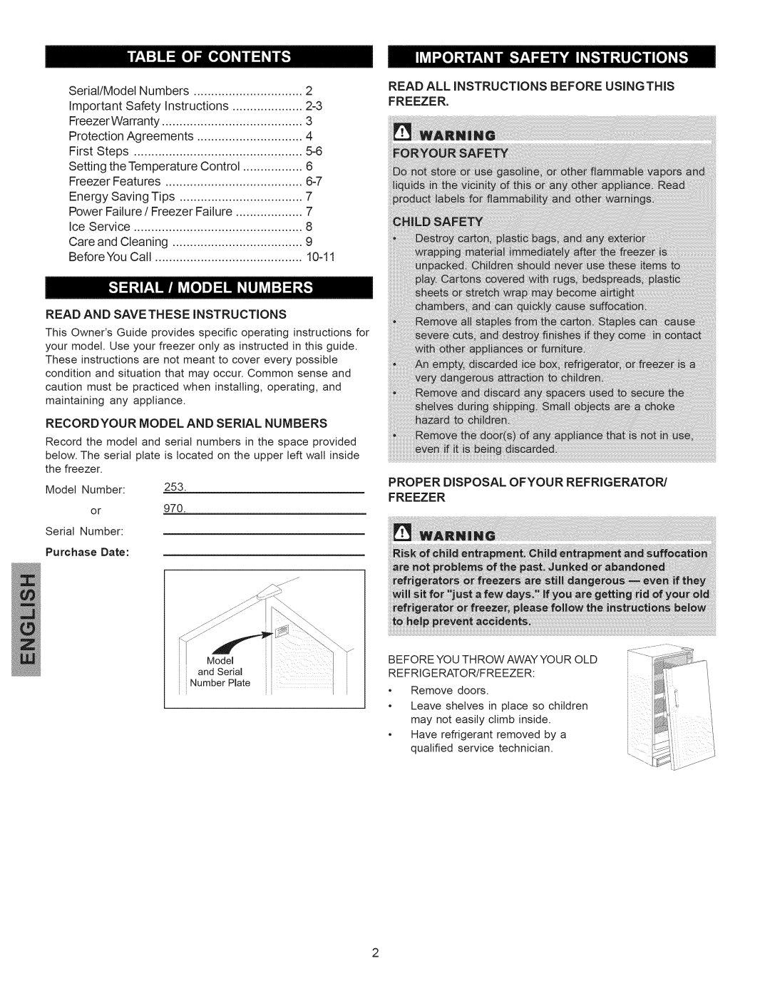 Kenmore 297310600 manual Read Andsavetheseinstructions, Proper Disposal Ofyour Refrigerator Freezer, Purchase Date 