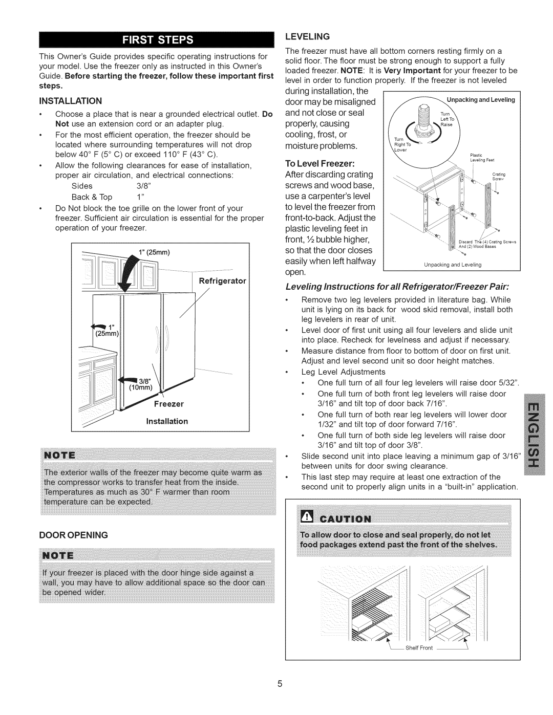 Kenmore 297310600 manual Installation, Leveling, Door Opening 