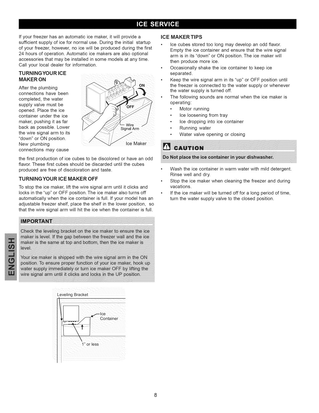 Kenmore 297310600 manual Maker on, ICE Maker TiPS 