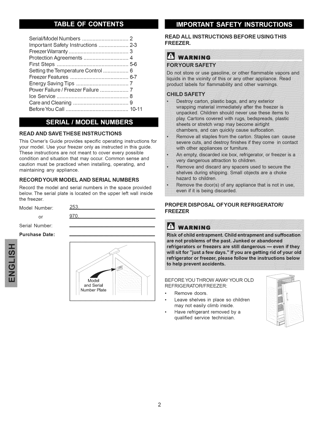 Kenmore 297310600 manual Read Andsavetheseinstructions, Proper Disposal Ofyour Refrigerator Freezer 