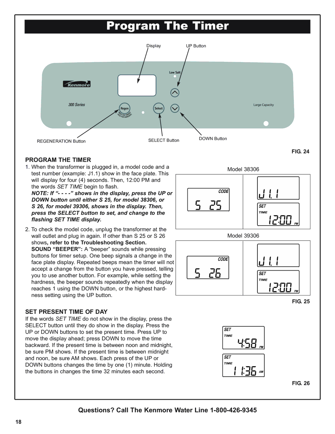 Kenmore 300 Series, 300 Series warranty Program The Timer, Program the Timer, SET Present Time of DAY 