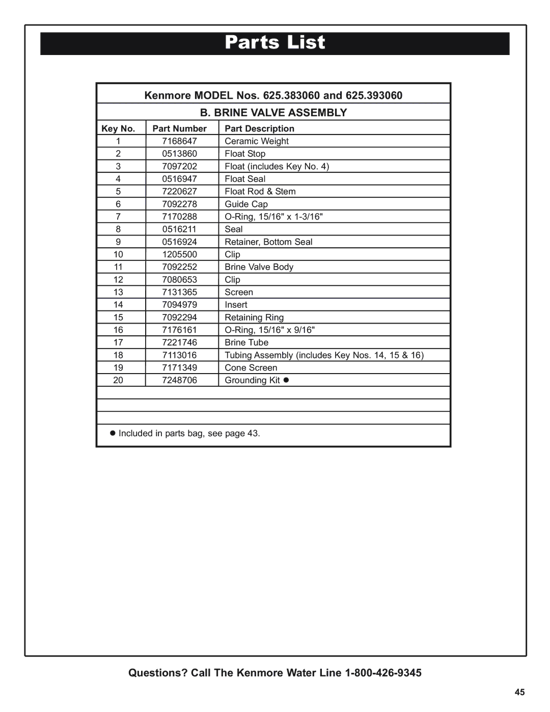 Kenmore 300 Series, 300 Series warranty Brine Valve Assembly 