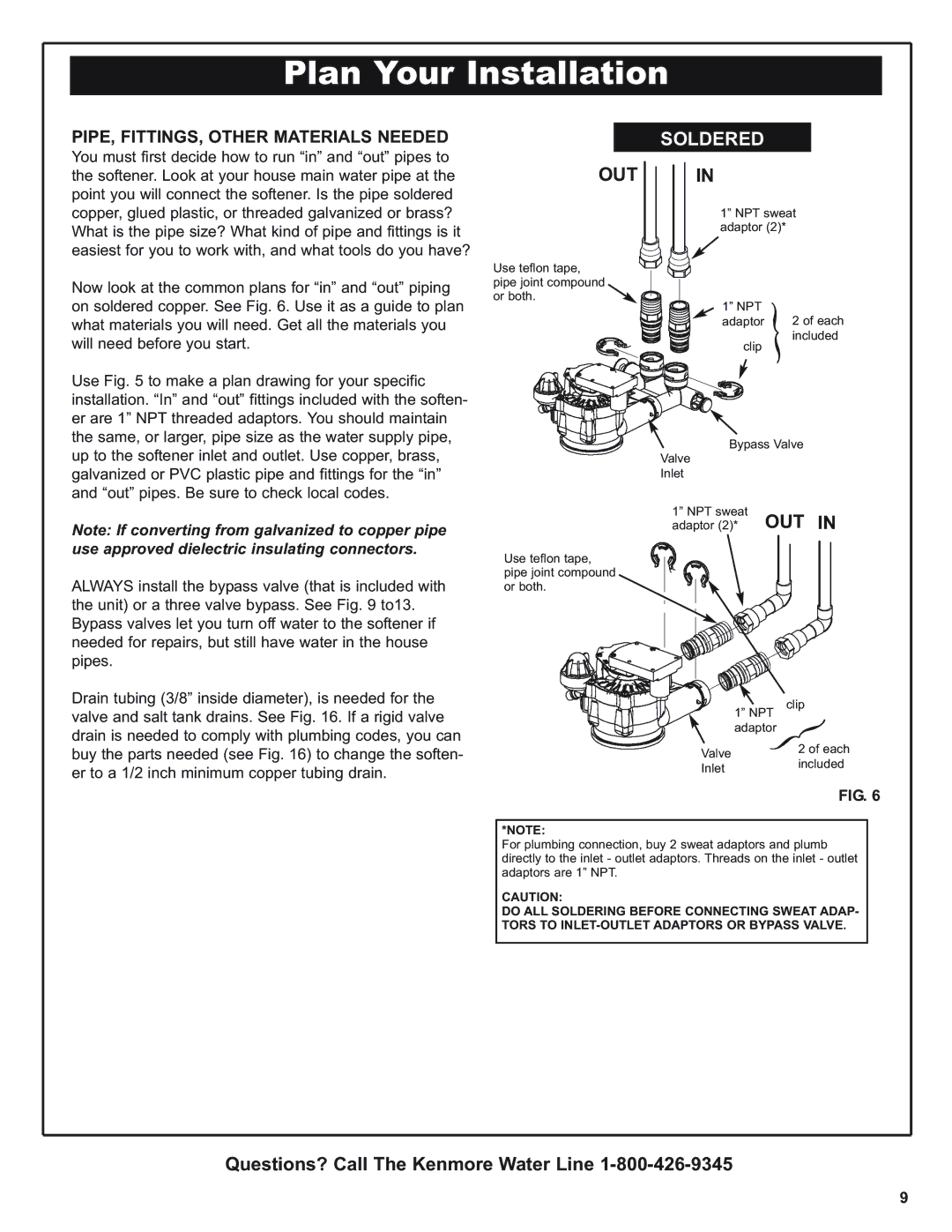 Kenmore 300 Series, 300 Series warranty Out, PIPE, FITTINGS, Other Materials Needed 