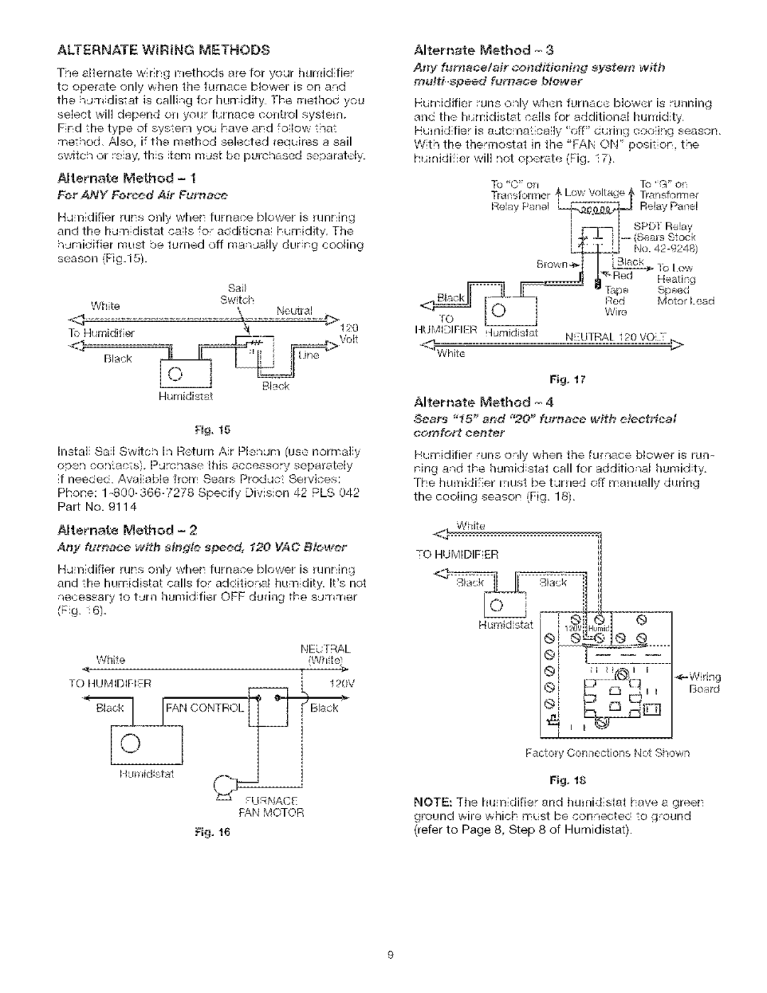 Kenmore 303.9380612 manual For ANY Forced Air Furnace, To Humidifier 