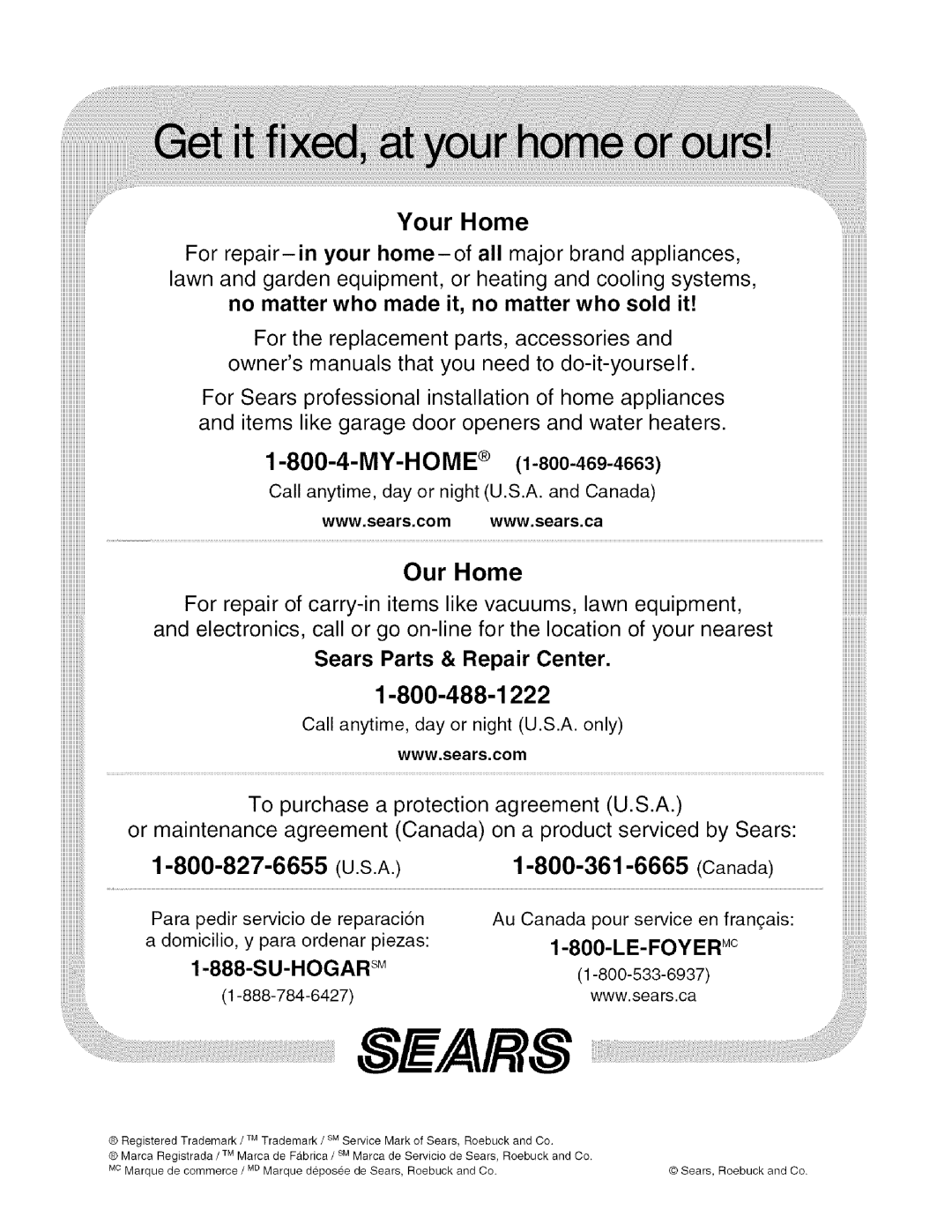 Kenmore 303.9380612 manual w.sears.cor, Your Home 