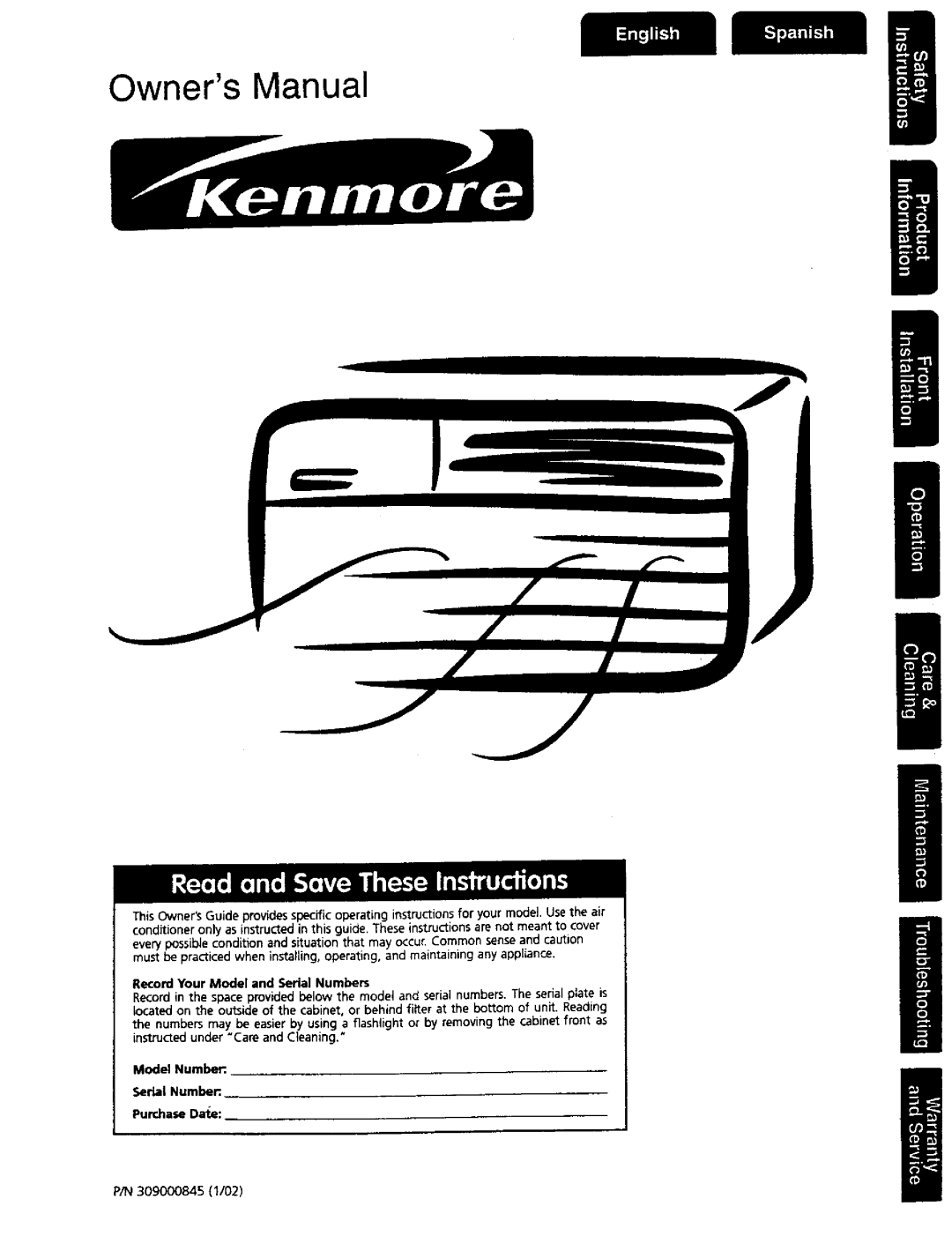 Kenmore owner manual 309000845 1/02 