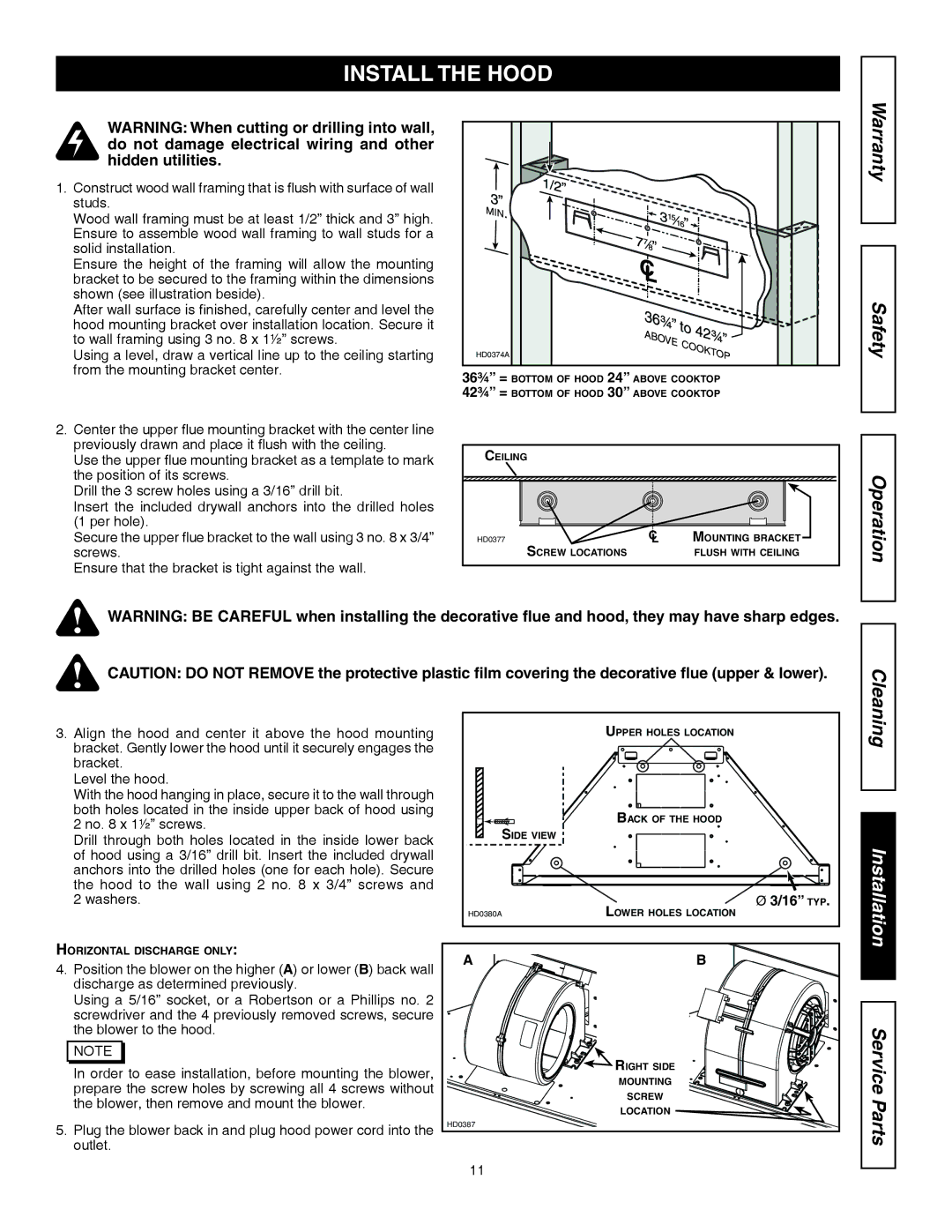 Kenmore 31130, 31133 installation manual Install the Hood 