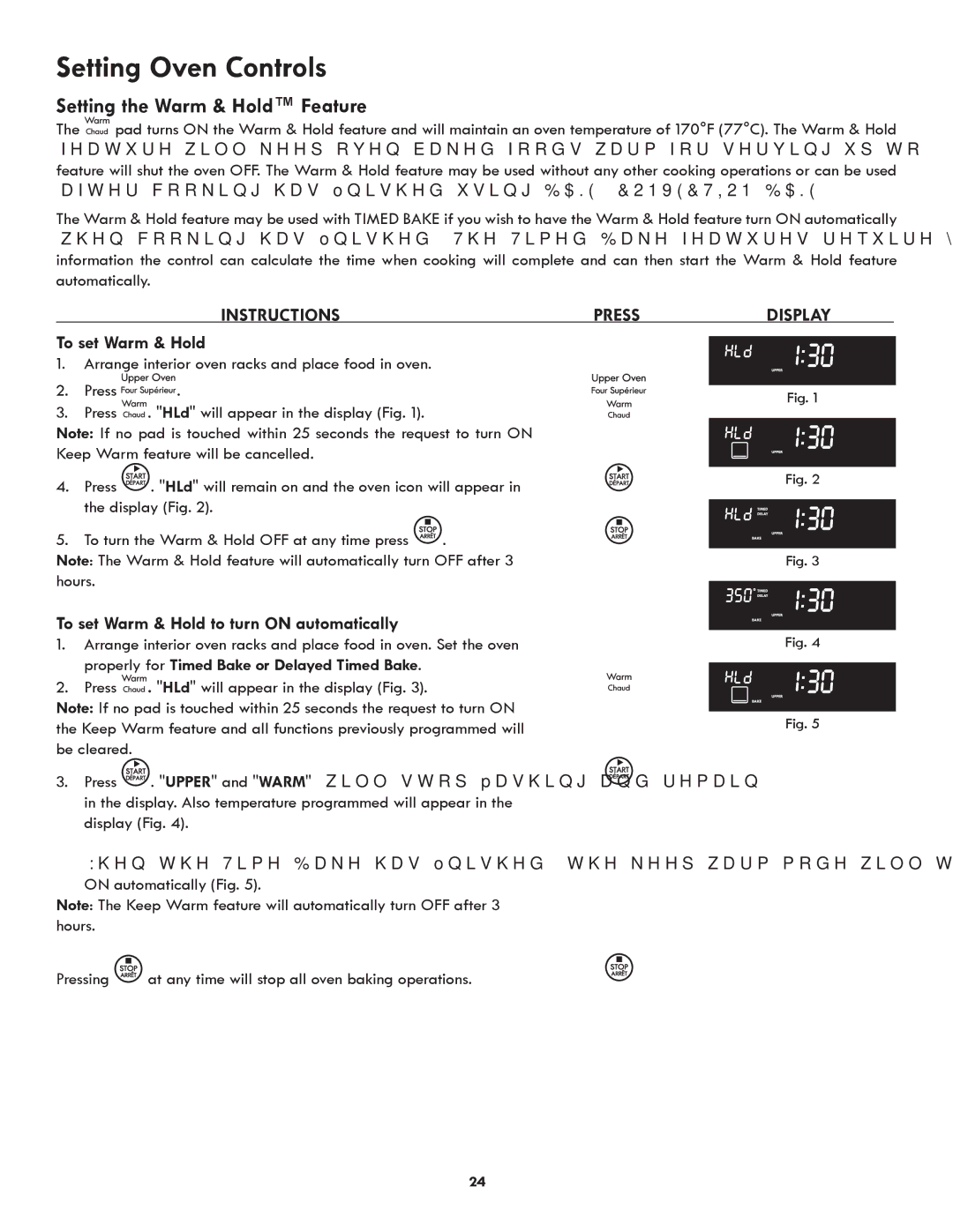 Kenmore 318205342A manual Setting the Warm & Hold Feature, To set Warm & Hold to turn on automatically 