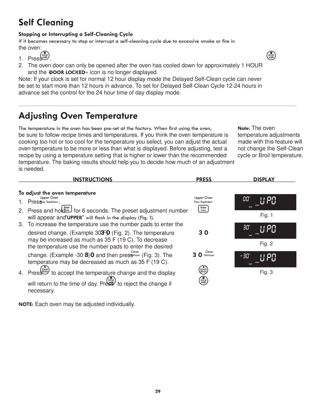 Kenmore 318205342A manual Self Cleaning, Adjusting Oven Temperature, Stopping or Interrupting a Self-Cleaning Cycle 