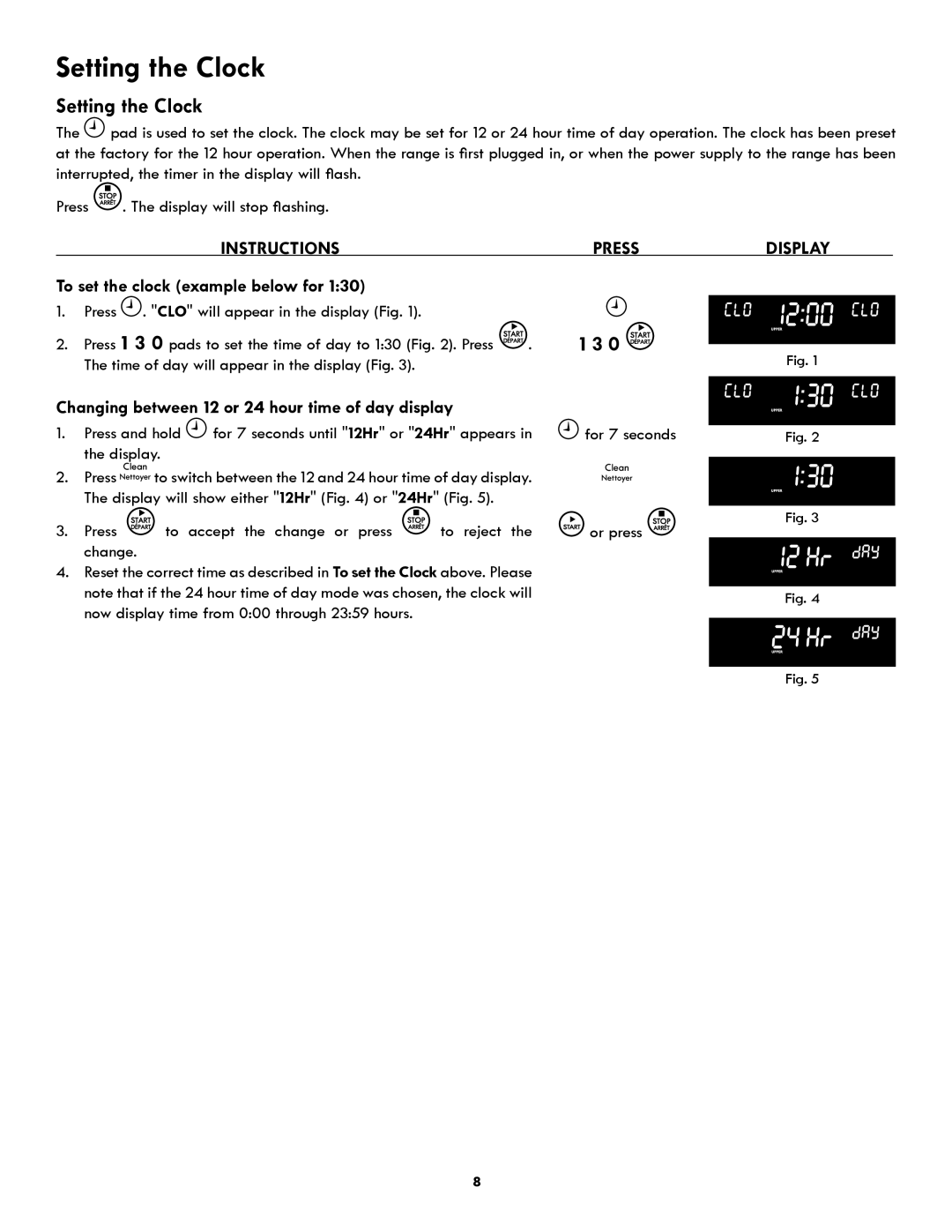 Kenmore 318205342A manual Setting the Clock, Instructions, To set the clock example below for 