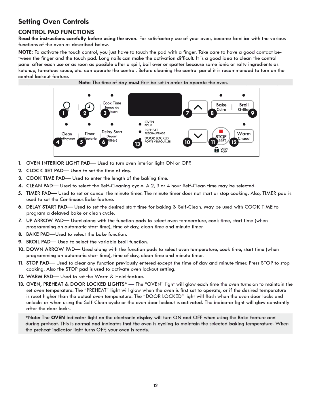 Kenmore 318205869A manual Setting Oven Controls, Control Pad Functions 