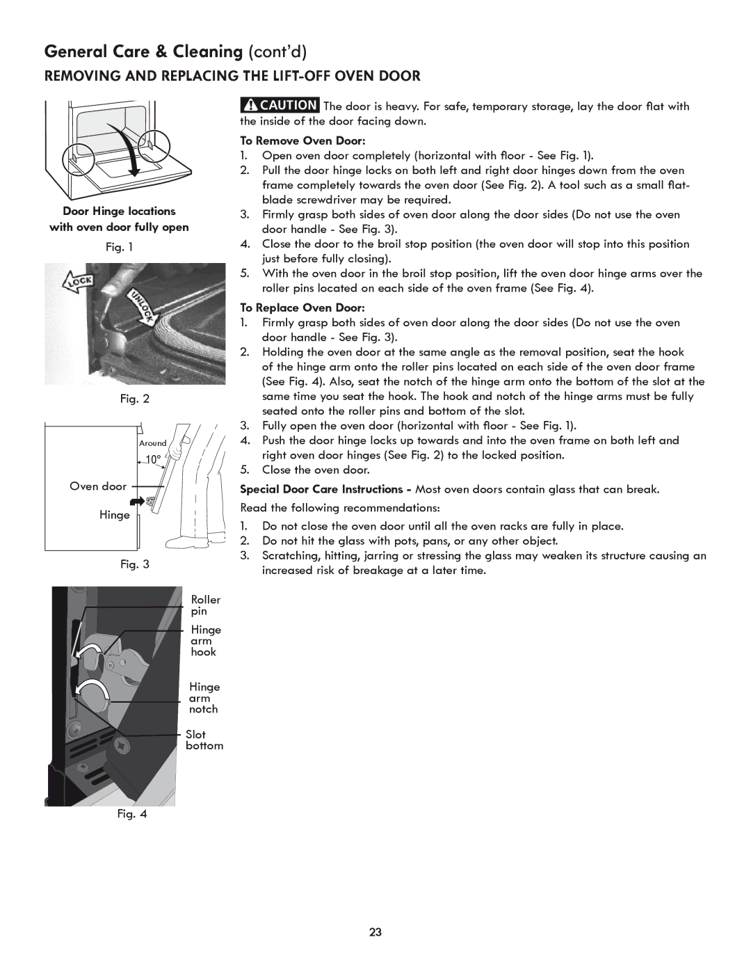 Kenmore 318205869A manual Removing and Replacing the Lift-Off Oven Door, Door Hinge locations With oven door fully open 